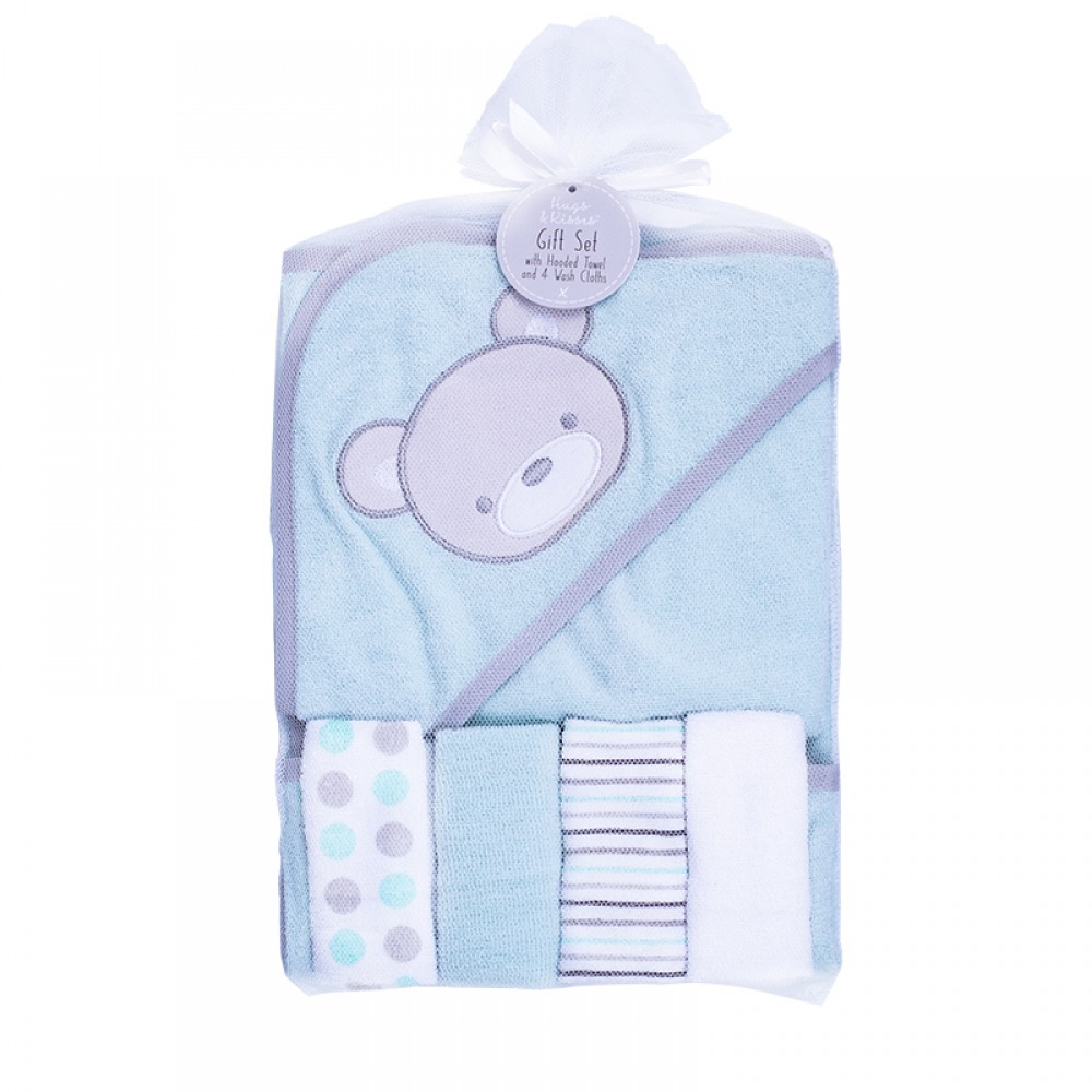 1. Cele mai bune cadouri pentru baby shower - 1.2. Cele mai bune cadouri pentru baieti﻿﻿ - Hugs and Kisses - Set cadou prosop de baie cu gluga si mini prosoape cu ursulet - krbaby.ro